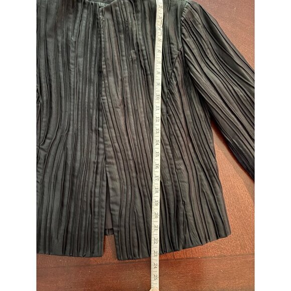 Lafayette 148 New York Black Crinkle Open Front Silk Blend Dressy Blazer Size 4 - Picture 11 of 12
